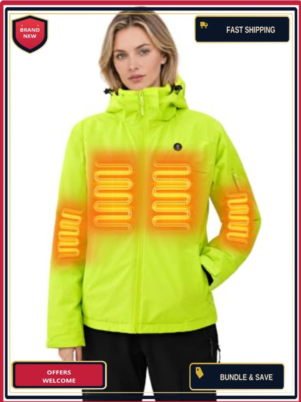 Heated Ski Jacket Women Winter Coat with Battery 5 Heating Zones